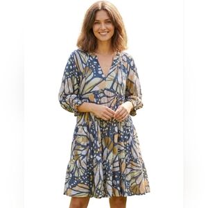 Uncle Frank Stylish Multicolor Muted Blue Abstract Floral Midi Dress Size Large